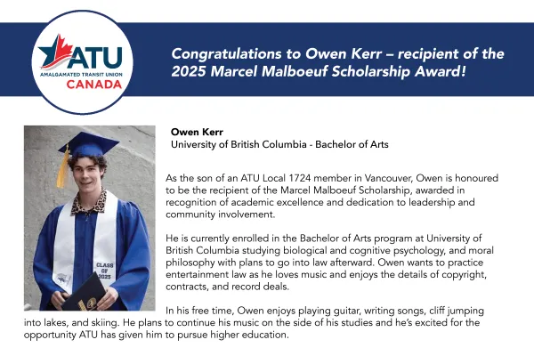 Marcel Malboeuf Scholarship 2025 Winner - Owen Kerr