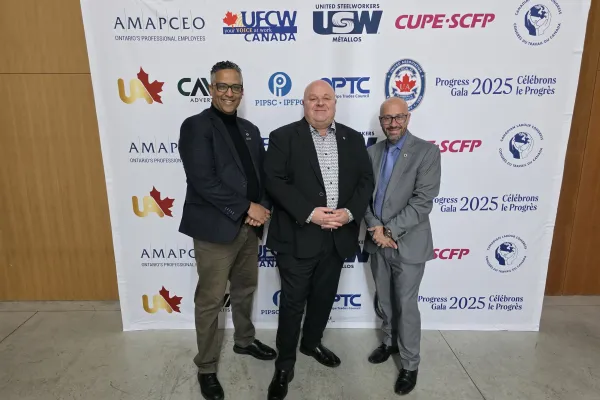 ATU Canada President John Di Nino attending the Broadbent Institutes Progress Gala alongside EVP Jack Jackson and Comms Specialist Matthew Green