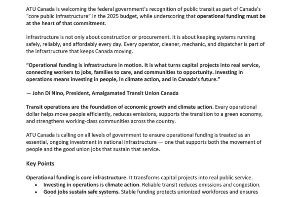 ATU Canada response to the 2025 Federal Budget