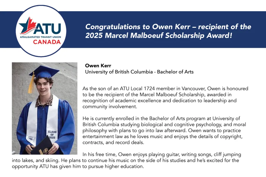 Marcel Malboeuf Scholarship 2025 Winner - Owen Kerr