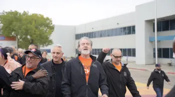 ATU members chanting while walking the line