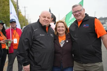 ATU Canada President John Di Nino, CLC President Bea Bruske, and ATU 107-Hamilton President Eric Tuck