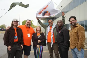 Members from ATU 1505, CLC President Bea Bruske, Matthew Green from Hamilton-Centre, and ATU 113 President Marvin Alfred