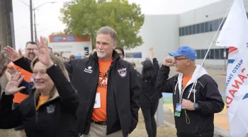 ATU members liven up the strike line as they show solidarity and encourage striking postal workers to hold the line