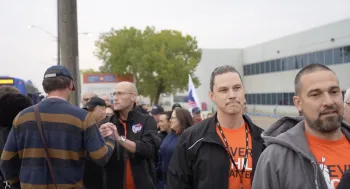 ATU members greeting striking CUPW postal workers